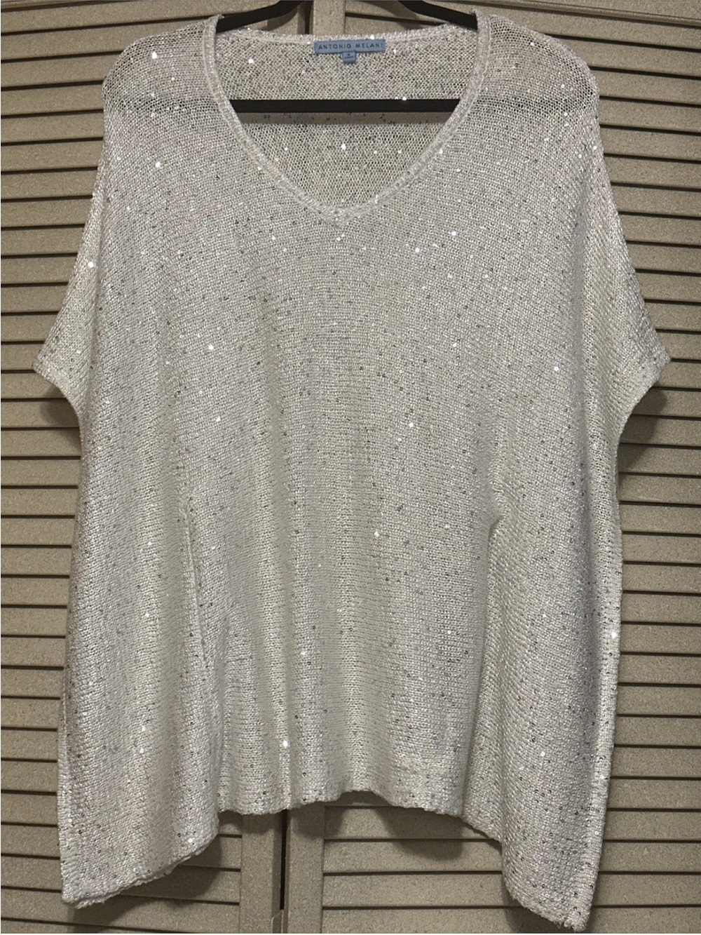 Antonio Melani Silver Sequin V-Neck Knit Top